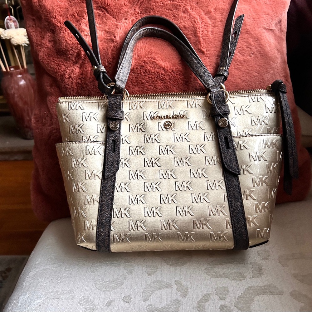 Michael Kors Metallic Gold/Brown Sullivan Convertible Small Tote